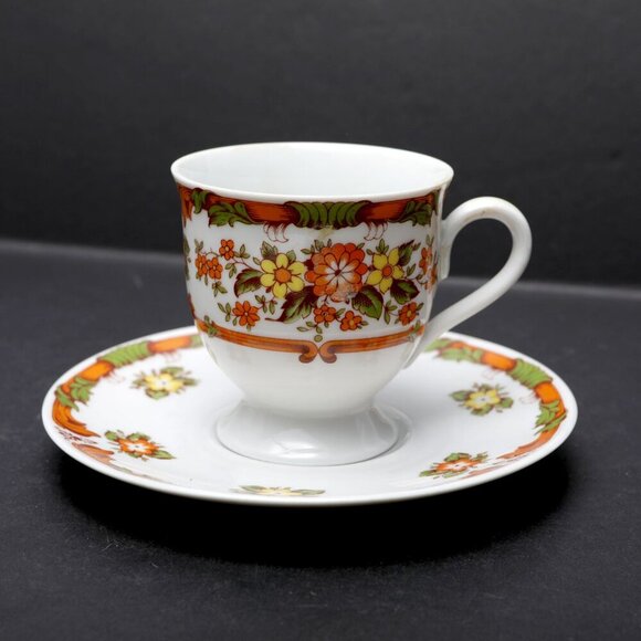 Vintage Winterling Röslau Bavaria Espresso Cup & Saucer Floral Germany Orange - Picture 3 of 8